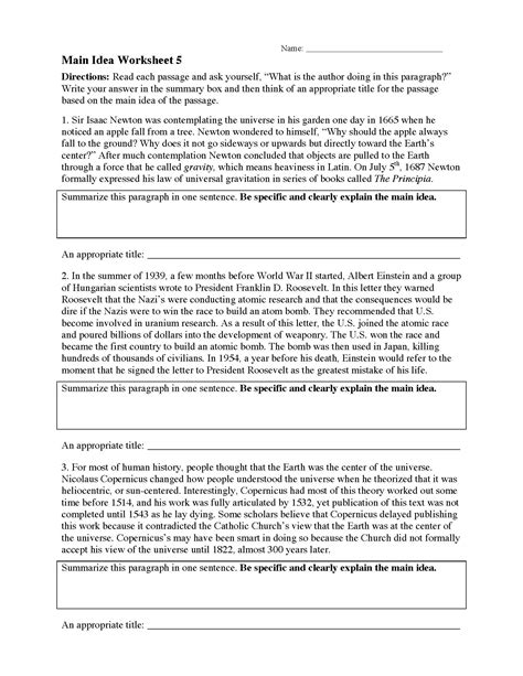 Main Idea Worksheets | Ereading Worksheets