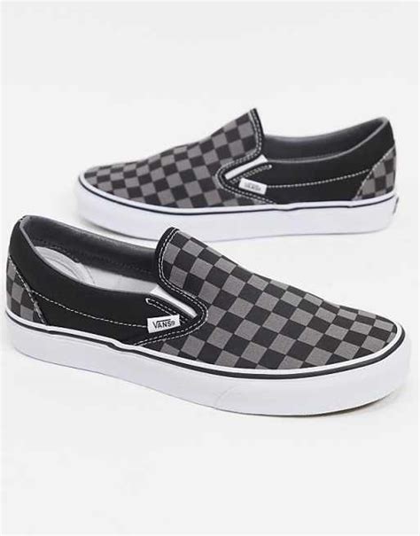 Vans Classic Slip-On checkerboard trainers in black and grey | ASOS