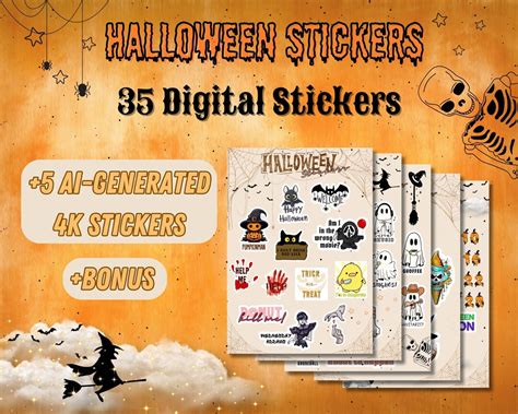 Halloween Stickers PNG, Ai-generated Bundle, Spooky & Cute Ghost ...