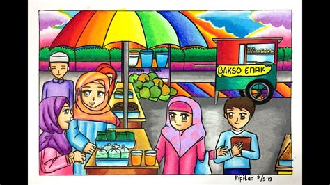 CARA GRADASI WARNA EP 128 " TEMA GAMBAR PASAR KAGET RAMADAHAN" - YouTube