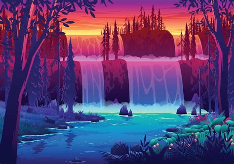 Sunset Waterfall Landscape Illustration 2966809 Vector Art at Vecteezy