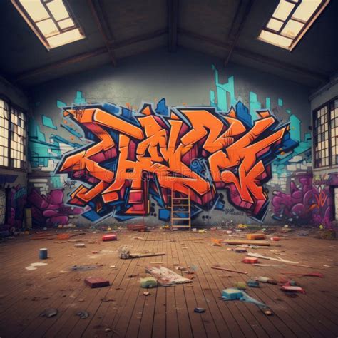 A Room with Graffiti on the Wall Stock Illustration - Illustration of ...