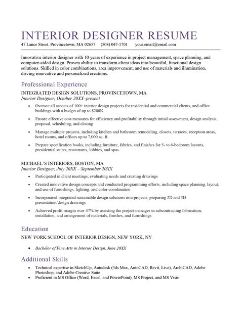 Interior Design Resume Sample By Genius