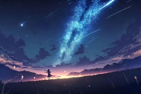 Girl, silhouette, milky way, stars, night, anime, HD wallpaper | Peakpx