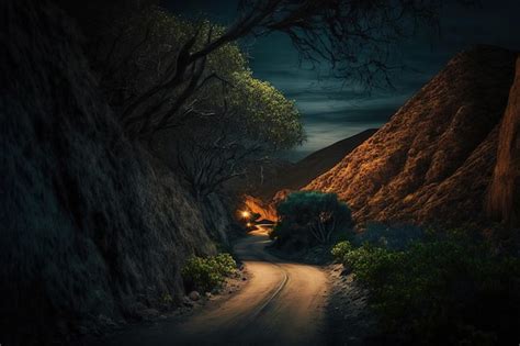 Premium Photo | Mountain road in the night