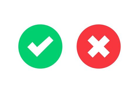 Tick and cross symbol. Green checkmark OK and red X icons