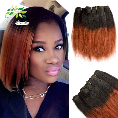 Orange Ombre Human Hair Weave Brazilian Virgin Hair Straight 1b 350 ...