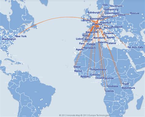 Brussels Airlines route map - longhaul routes