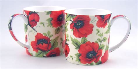 English Fine China Mugs - Poppy Chintz - Set of 2 - 12 Ounce - Heritage ...