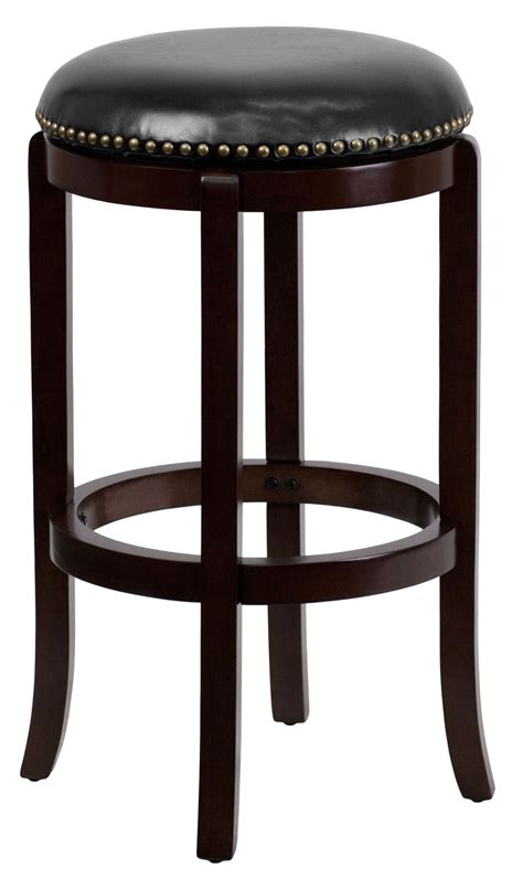 29Inch Backless Cappuccino Wood Black Swivel Bar Stool from Renegade ...