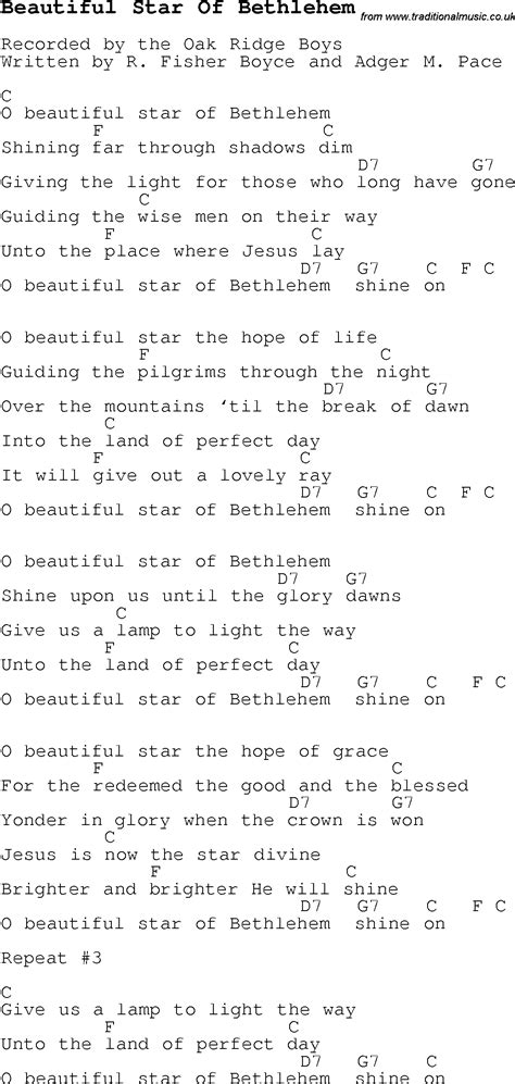 Christmas Carol/Song lyrics with chords for Beautiful Star Of Bethlehem