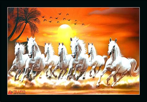 Alura Art N Frames Sunrise 7 Running Horses Vastu UV Coated Home ...