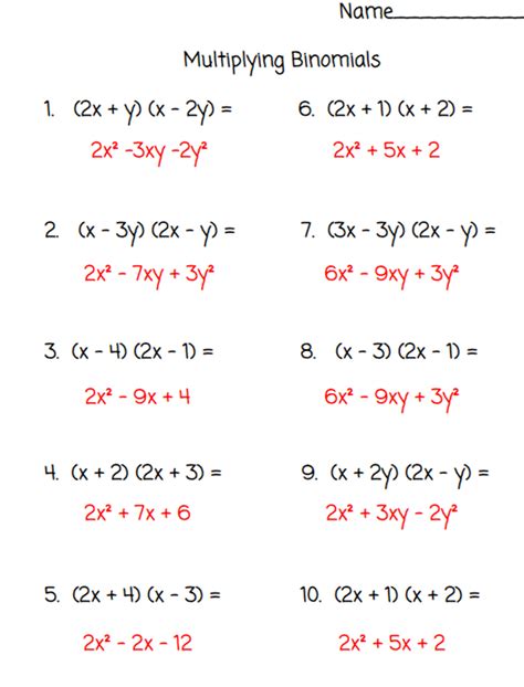 Multiplying Monomials FOIL Method - Worksheets Library