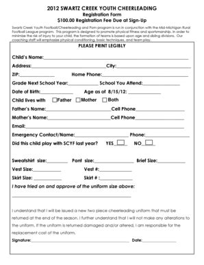 Youth Football Registration Form Template - Fill and Sign Printable ...