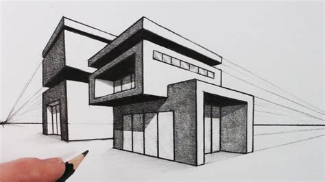 How to Draw a House 2 point perspective modern Tutorial