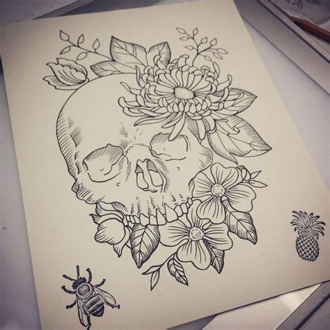 Skull Surrounded by Flowers: Cool Designs to Draw