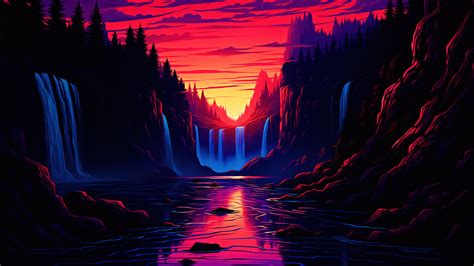 Sunset Waterfall Scenery 4K #2241n Wallpaper iPhone Phone