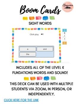 Sight Word Boom Cards by Classroom in Columbus | TPT