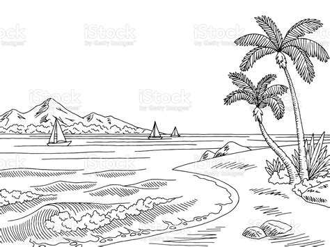 Sea bay graphic black white landscape sketch illustration vector ...