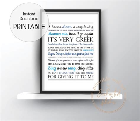 Mamma Mia Quotes Print - Movie Quote Wall Art