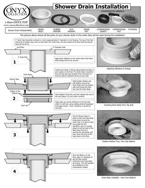 shower drain installation instructions - Onyx Collection