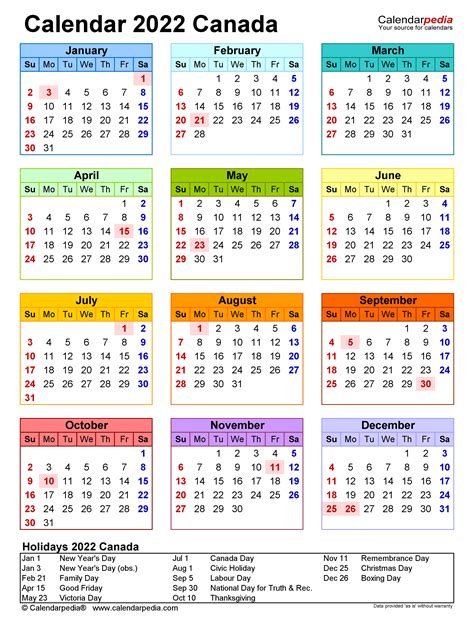 Canada Calendar 2022 - Free Printable Word Templates