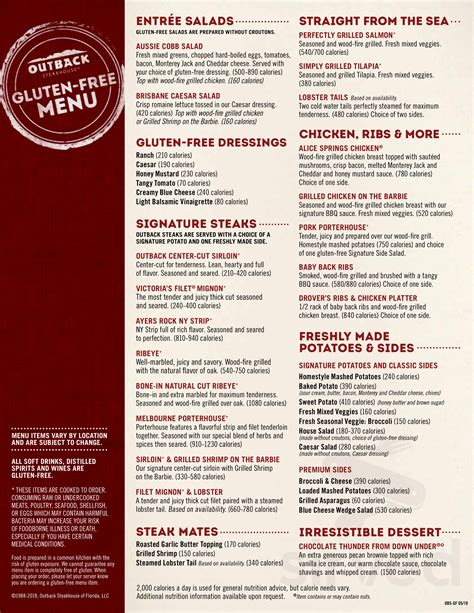 Menu for Outback Steakhouse in Easley, South Carolina