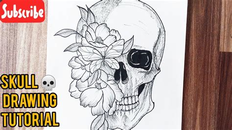 Skull And Flowers Drawing