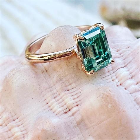 Green Moissanite Engagement Ring Emerald Cut Green Moissanite - Etsy UK