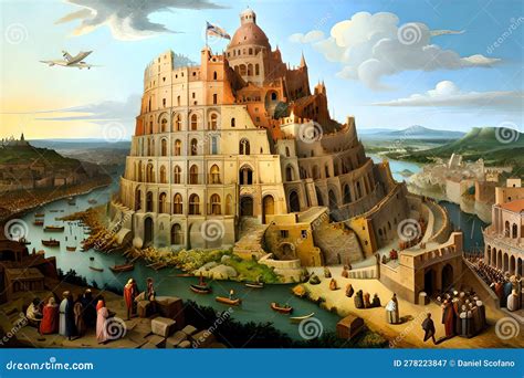 The Tower of Babel, in the Style of Bruegel -. Generative AI Stock ...