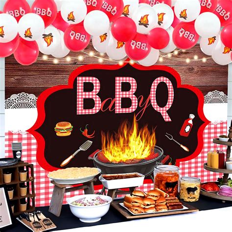 Bbq Birthday Party Decorations Happy Birthday Banner Cake Toppers Red ...