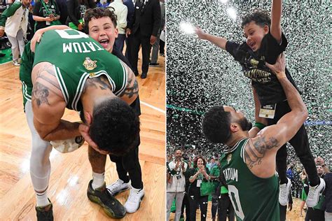 Jayson Tatum Celebrates Celtics Win with His Son Deuce at 2024 NBA Finals