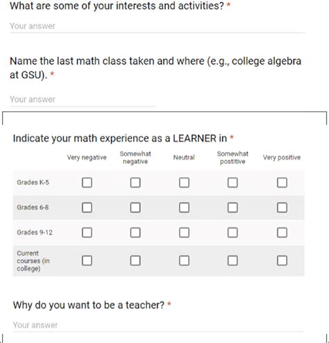 Part of a "Getting to Know You" Survey in Google Forms | Download ...