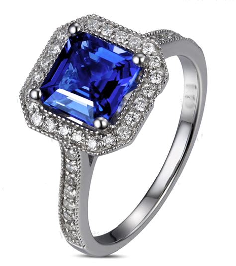 Antique 1 Carat princess cut Sapphire and Diamond Engagement Ring in ...