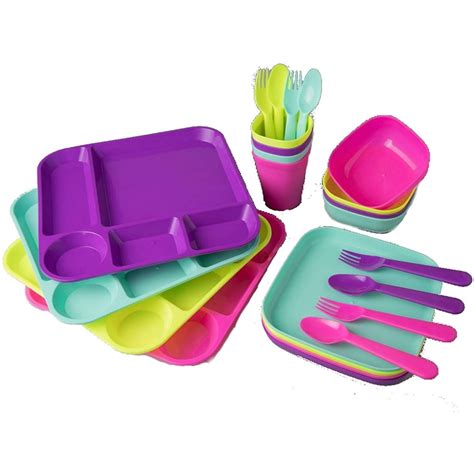 Your Zone Plastic Dinnerware Set of 4-24 Piece Kids Dinnerware Set ...