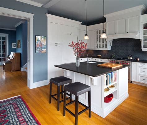 Awesome Blue Grey Kitchen Walls with White Cabinets and Dark Grey ...