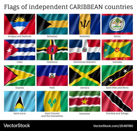 Wavy flags independent caribbean countries Vector Image