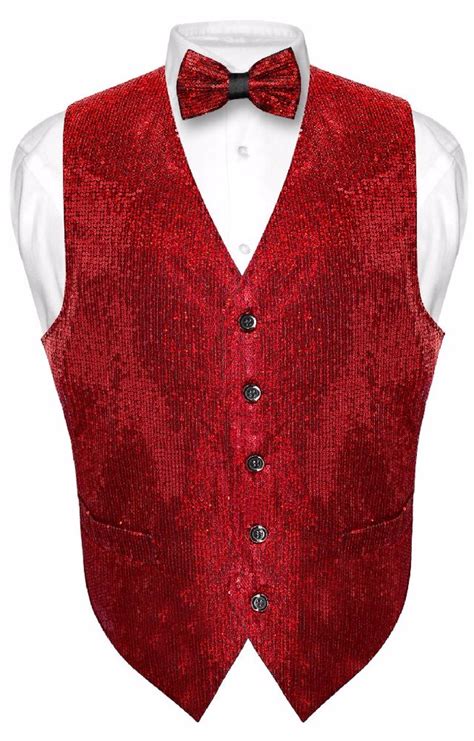 Men's SEQUIN Design Dress Vest & Bow Tie RED Color BOWTie Set for Suit ...