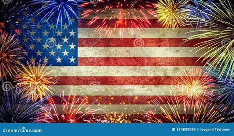 Festive Fireworks on the Background of the American Flag. Symbol ...