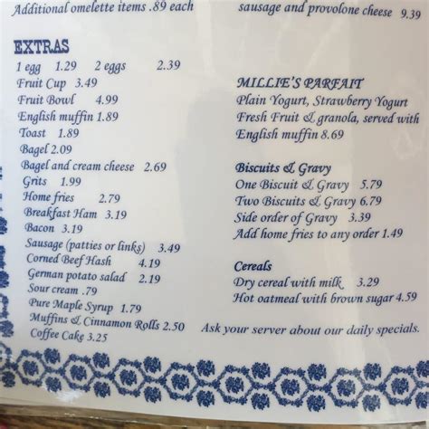 Menu at Millie's fast food, Sarasota