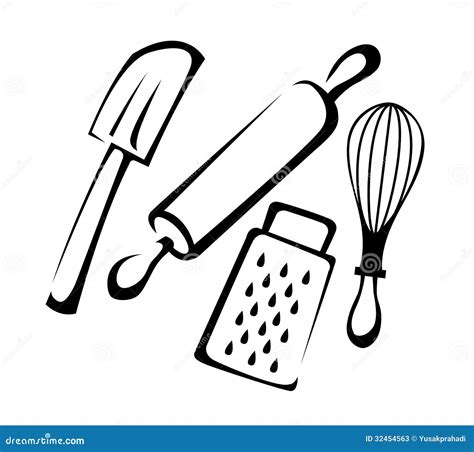 Baking Utensils Line art stock vector. Image of utensil - 32454563