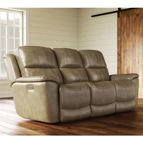 Flexsteel Cade Leather Power Reclining Sofa in Sand | Nebraska ...