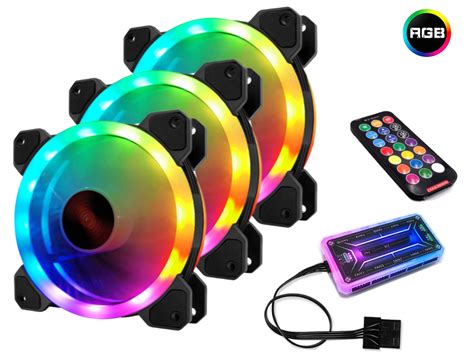 RGB Series Case Fans 120mm with Remote Controller Fan Hub and Extension ...