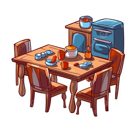 Kitchen Table Clipart Kitchen Cartoon Dining Table And Refrigerator ...