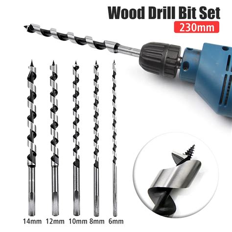 5PCS 230mm Extra Long Brad Point Wood Drill Bit Set High Carbon Steel ...