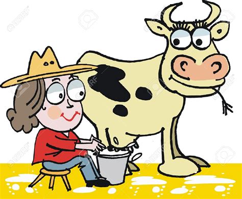 Cartoon Milking Cow ~ Milking A Cow Stock Vector. Illustration Of Milk ...