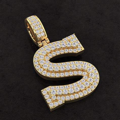 Diamond Custom 3D Initial S Letter Pendant | CGTrader