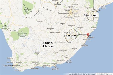 Durban on Map of South Africa