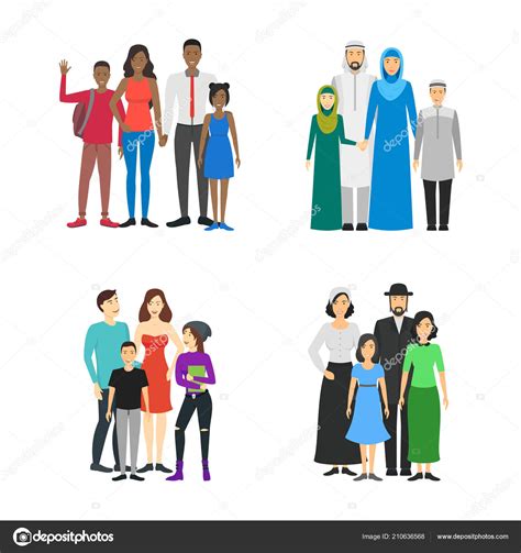 Cartoon Characters Different Nationals Families Set. Vector Stock ...