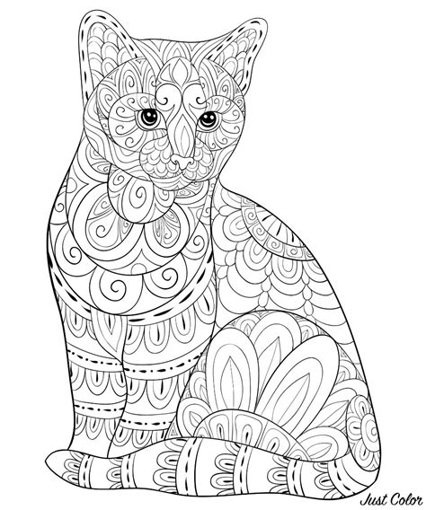 Cute cat with simple Zentangle patterns - Cats Adult Coloring Pages